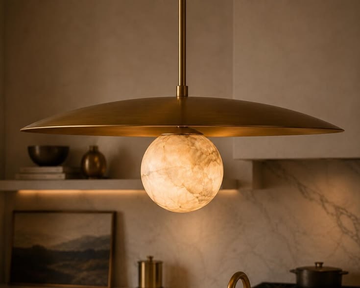 Mid-century Modern Alabaster Globe UFO Chandelier Ceiling Light