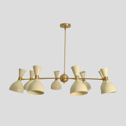 8 Light Pendant Chandelier - Brass & Cream Shade