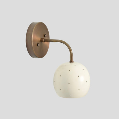 Antique Brass Wall Light - White Ball Perforated Shade