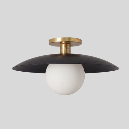 Black & Brass Glass Globe Ceiling Light - Mid-Century Matt Black Globe Flush Mount