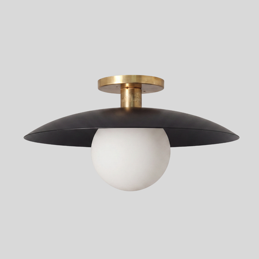 Black & Brass Glass Globe Ceiling Light - Mid-Century Matt Black Globe Flush Mount
