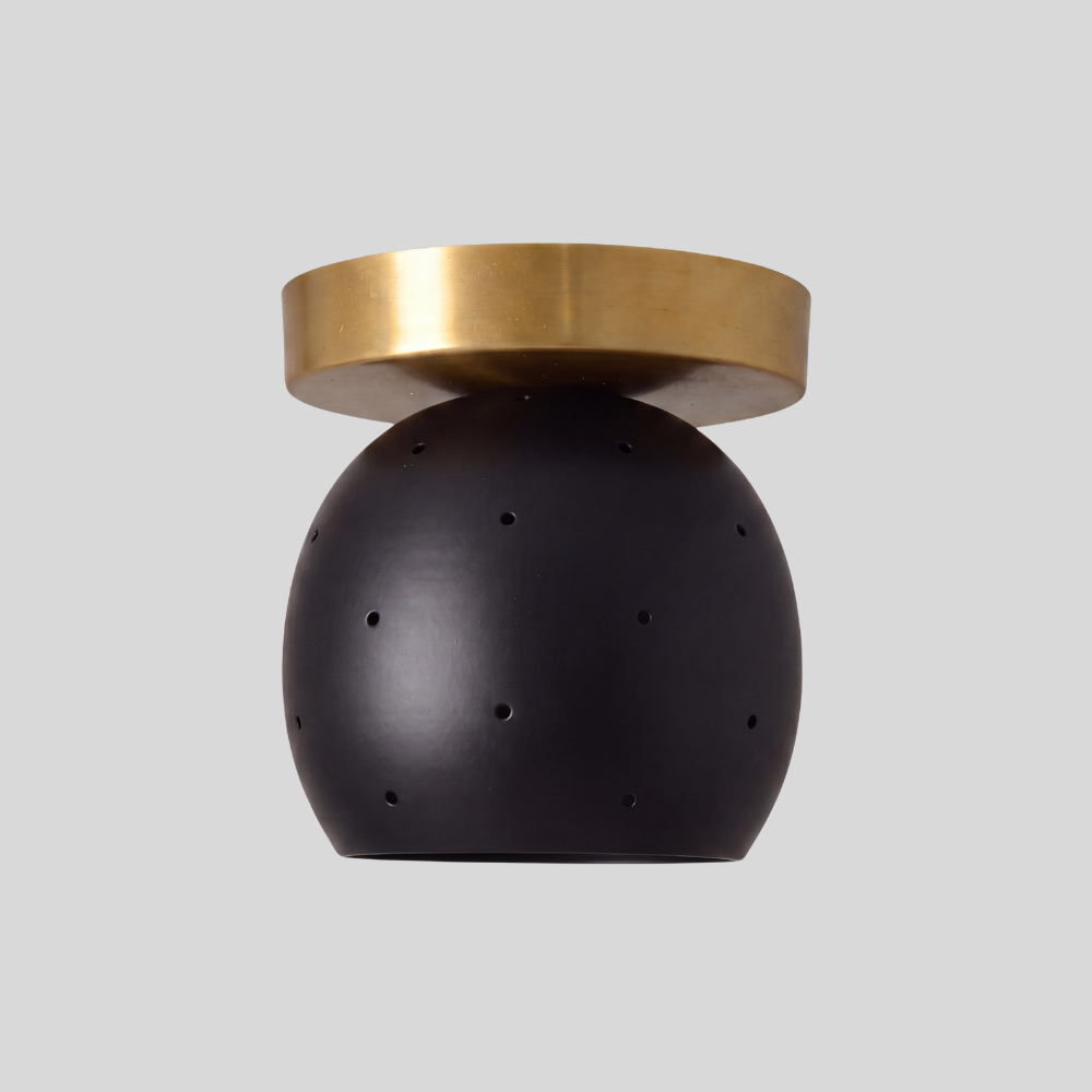 Black Ball Semi Flush Mount - Minimalist Perforated Brass Ceiling Light