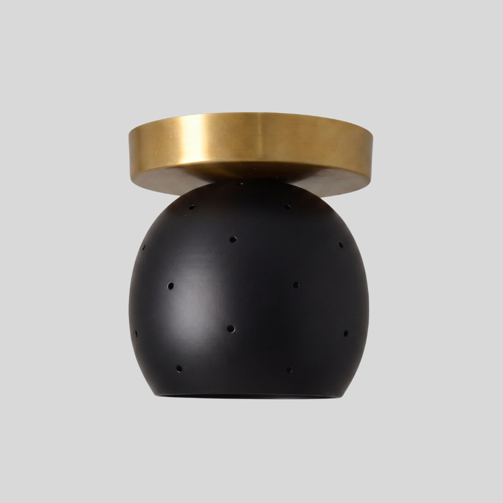 Black Ball Semi Flush Mount - Minimalist Perforated Brass Ceiling Light