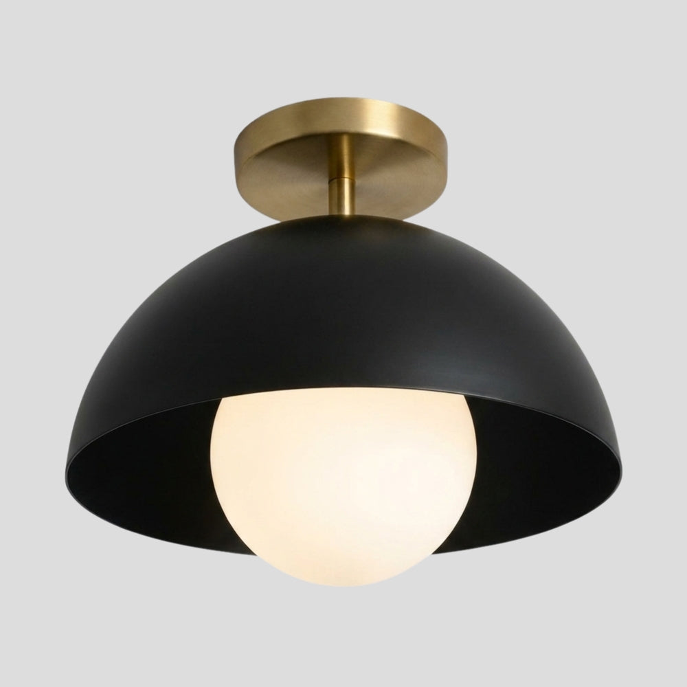 Brass Ceiling Light - Dome Black Semi Flush Mount