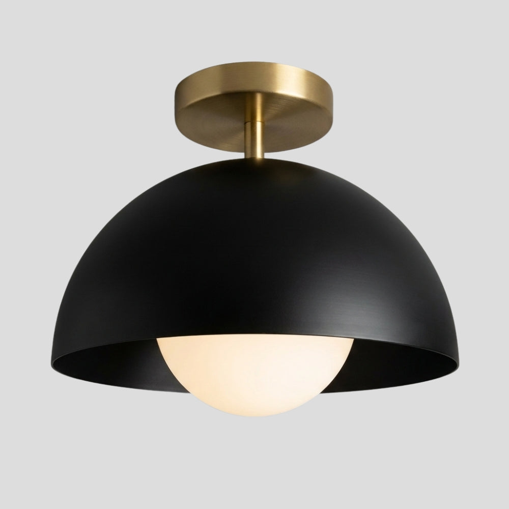 Brass Ceiling Light - Dome Black Semi Flush Mount