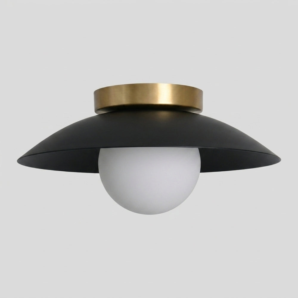 Brass Dome Flush Mount - Glass Globe Matt Black Shade