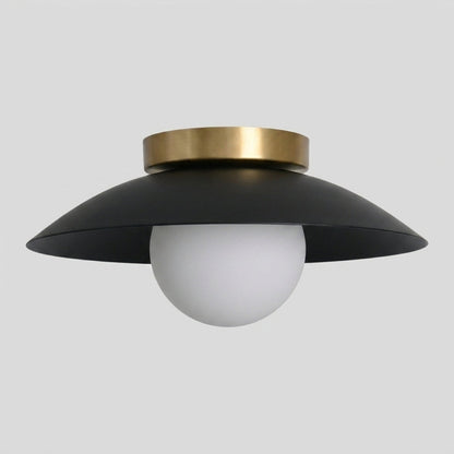 Brass Dome Flush Mount - Glass Globe Matt Black Shade