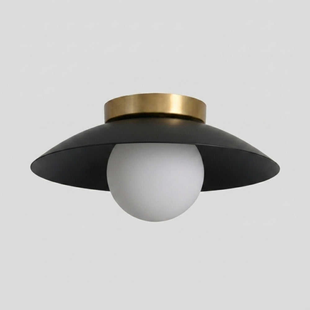 Brass Dome Flush Mount - Glass Globe Matt Black Shade