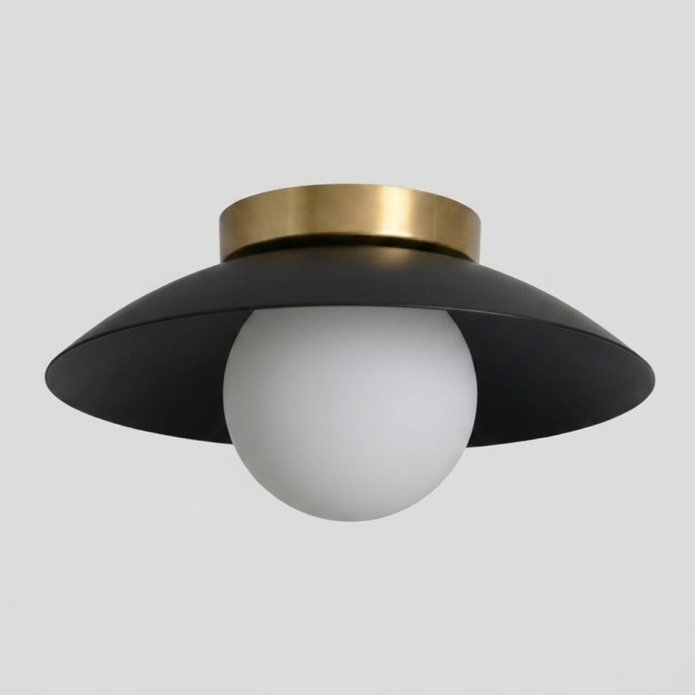 Brass Dome Flush Mount - Glass Globe Matt Black Shade