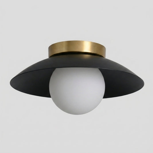 Brass Dome Flush Mount - Glass Globe Matt Black Shade