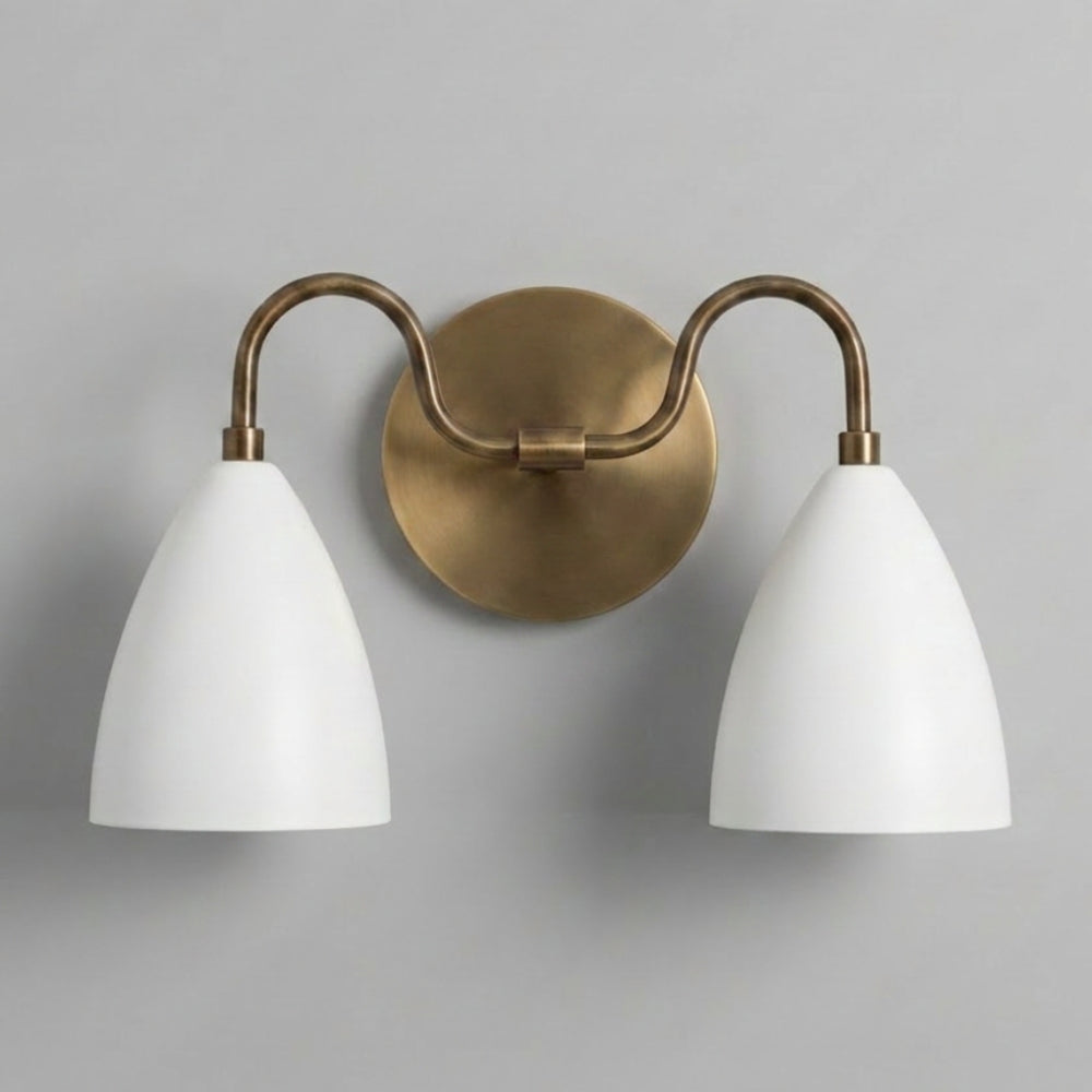 Double White Dome Wall Sconce - Brass Vanity Light