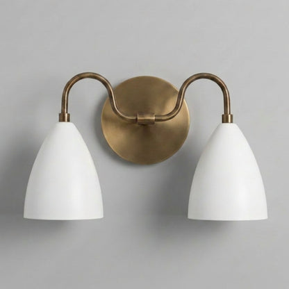 Double White Dome Wall Sconce - Brass Vanity Light
