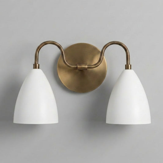 Double White Dome Wall Sconce - Brass Vanity Light