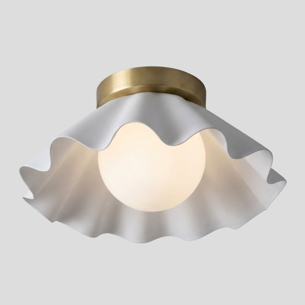 Flush Mount Ceiling Light Glass Globe - White Flower Shade