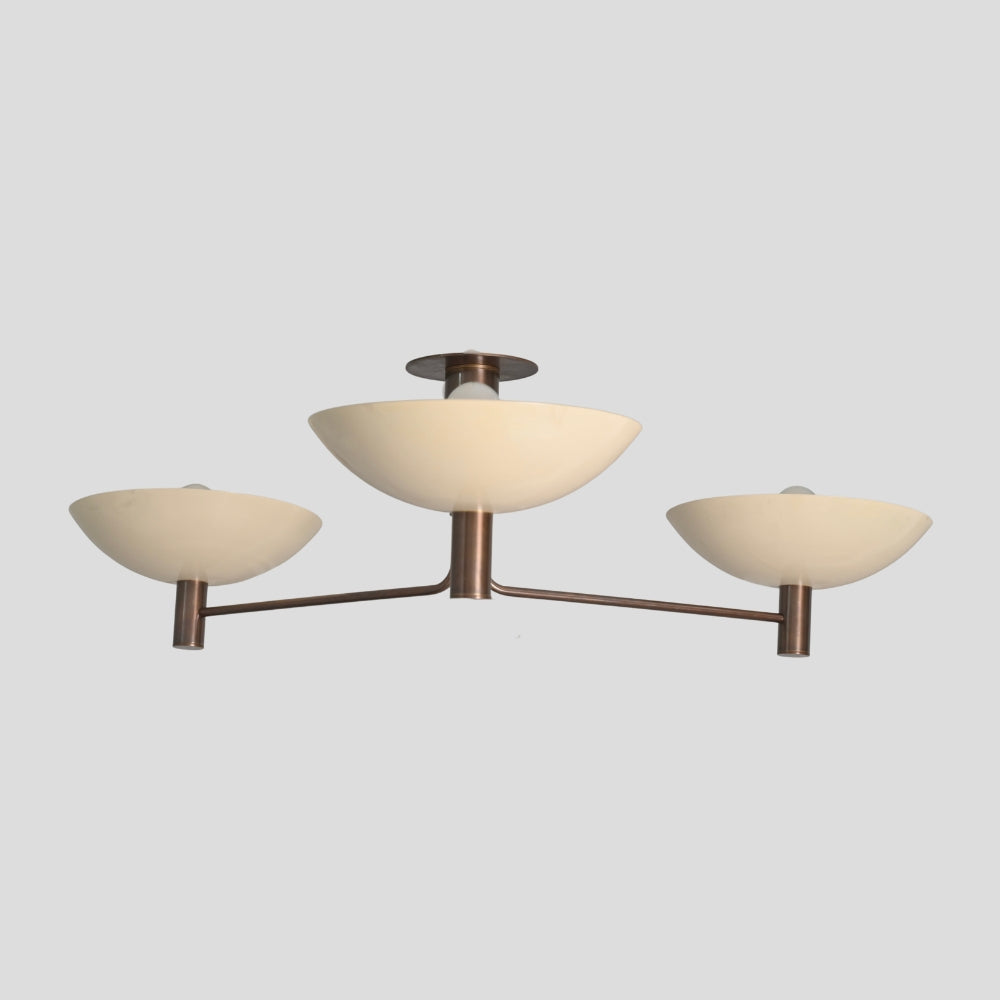 Flush Mount Three Arm - Ceiling Light Dome Cream Shade