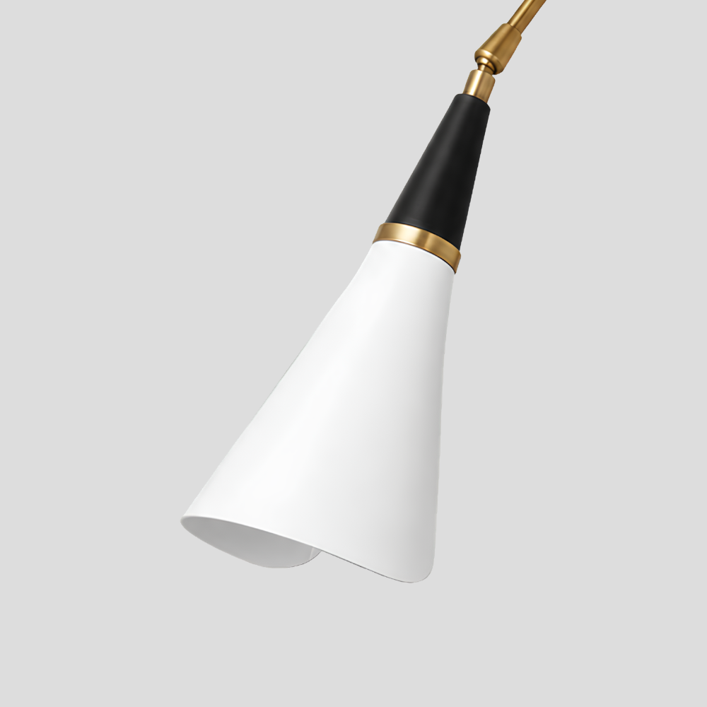 Long Arm Brass Wall Lamp - Adjustable Brass & White Cone Sconce