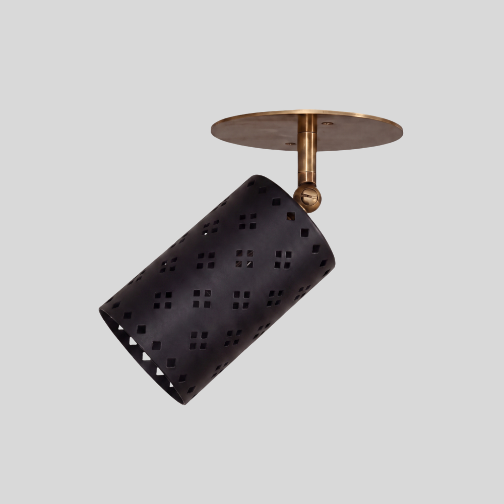 Perforated Black Cylinder Spot Light - Adjustable Brass Flush