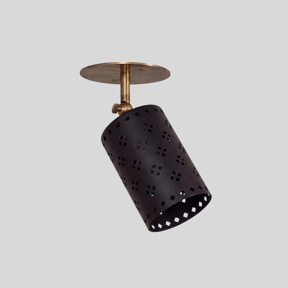 Perforated Black Cylinder Spot Light - Adjustable Brass Flush