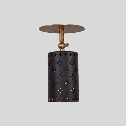 Perforated Black Cylinder Spot Light - Adjustable Brass Flush