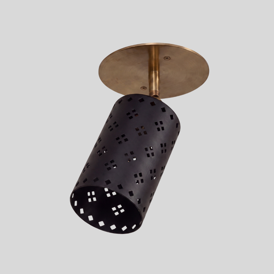 Perforated Black Cylinder Spot Light - Adjustable Brass Flush