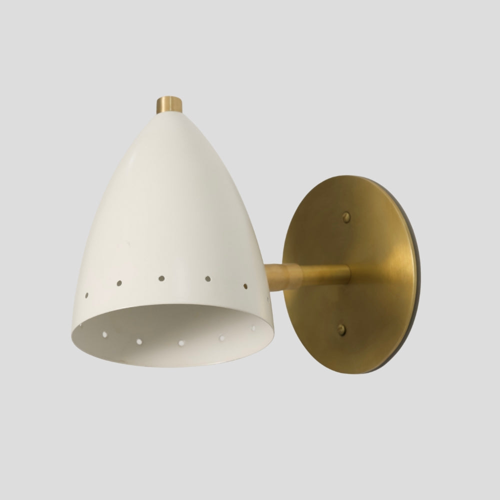 Small Brass Wall Sconce - White Bullet Shade