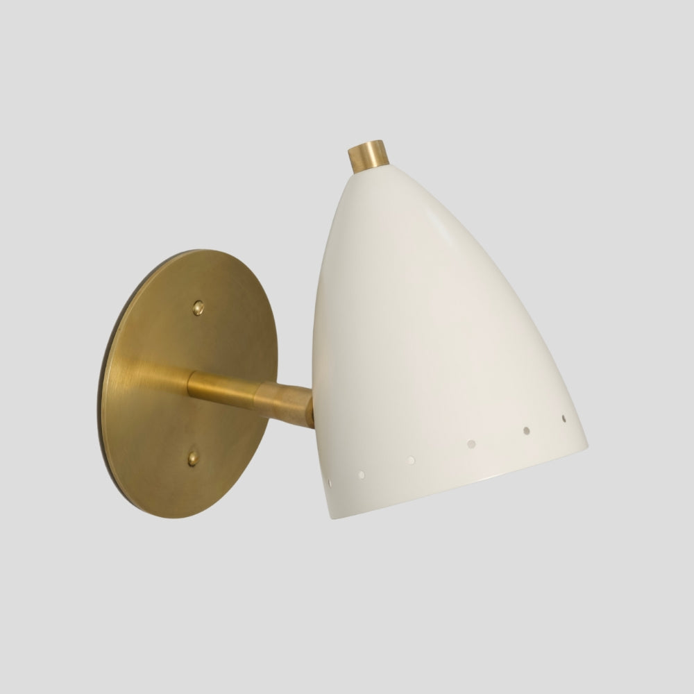 Small Brass Wall Sconce - White Bullet Shade