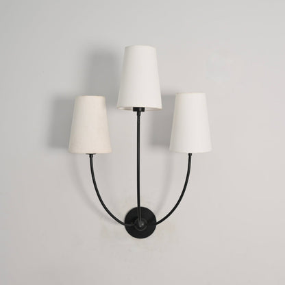 Triple Linen Shade Wall Lamp - Matt Black Sconce
