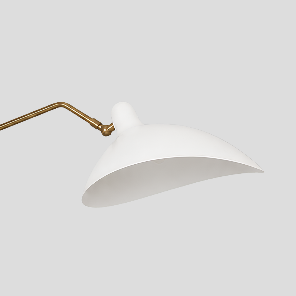 Triple White Dome Shades Chandelier - Mid Century Modern Brass Curved Pendant