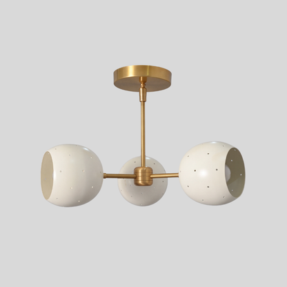 Triple White Orb Ceiling Light - Perforated Brass Flush Mount
