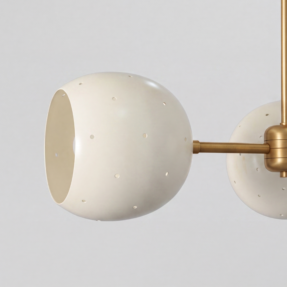 Triple White Orb Ceiling Light - Perforated Brass Flush Mount