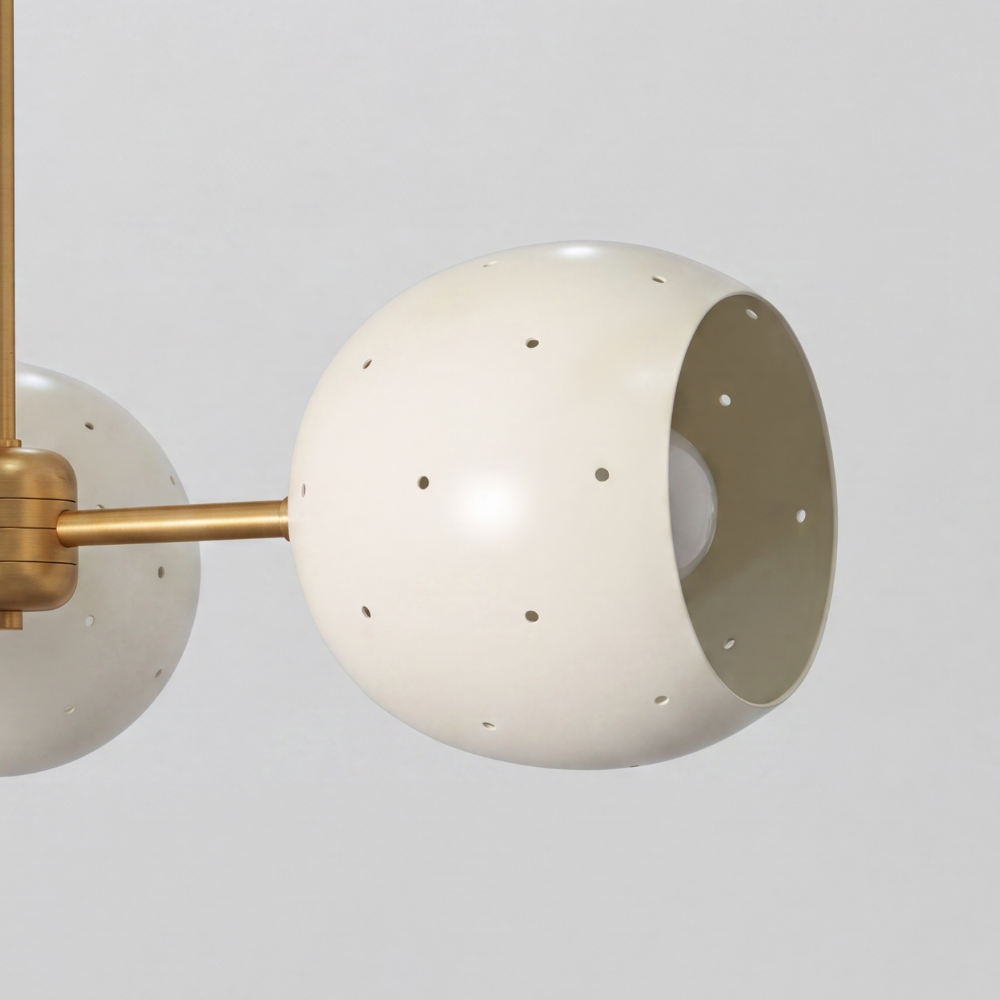 Triple White Orb Ceiling Light - Perforated Brass Flush Mount