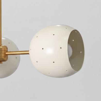 Triple White Orb Ceiling Light - Perforated Brass Flush Mount