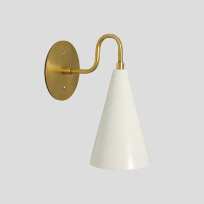 White Cone Wall Light - Brass Sconce