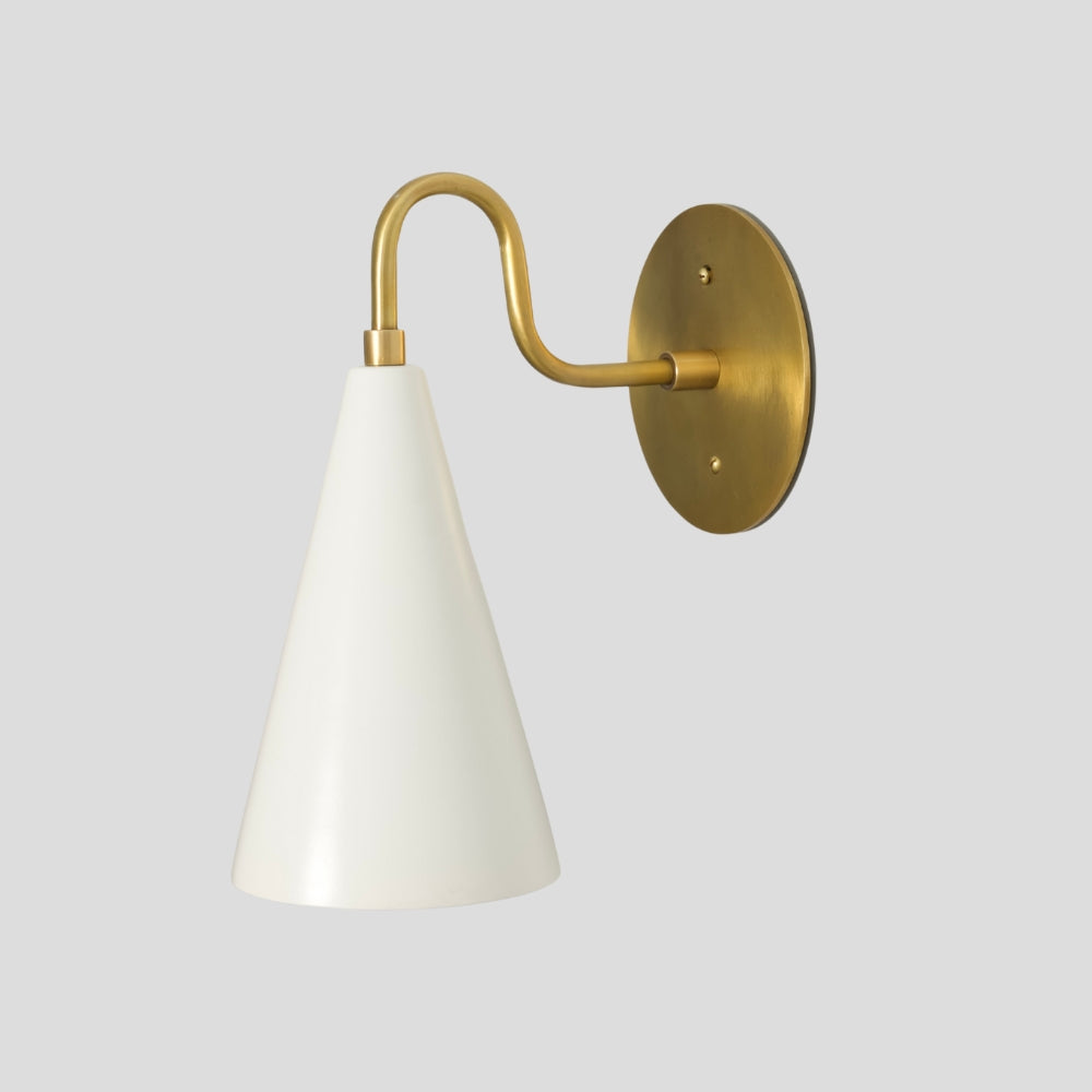 White Cone Wall Light - Brass Sconce