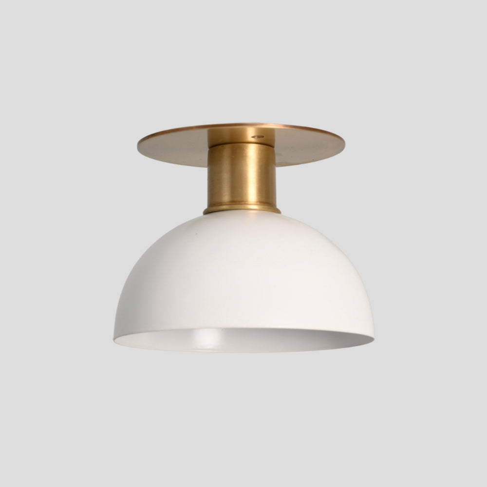 White Dome Semi Flush Mount - Mid Century Brass Ceiling Light