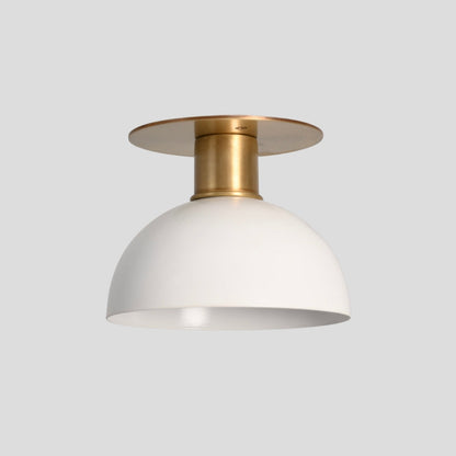 White Dome Semi Flush Mount - Mid Century Brass Ceiling Light
