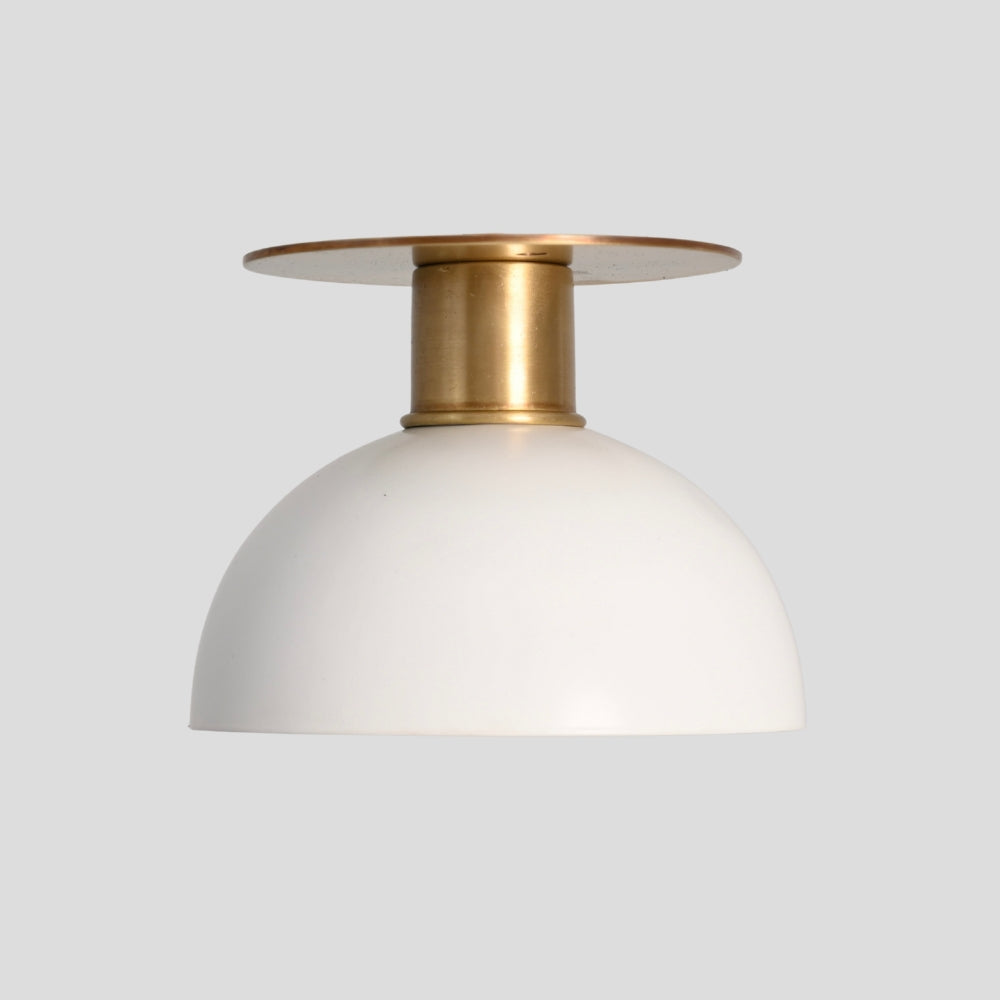 White Dome Semi Flush Mount - Mid Century Brass Ceiling Light