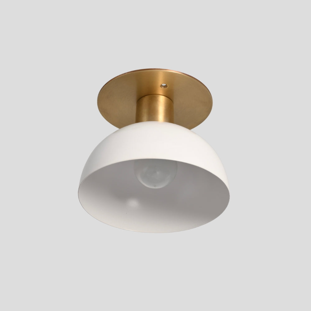 White Dome Semi Flush Mount - Mid Century Brass Ceiling Light