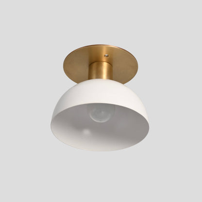 White Dome Semi Flush Mount - Mid Century Brass Ceiling Light
