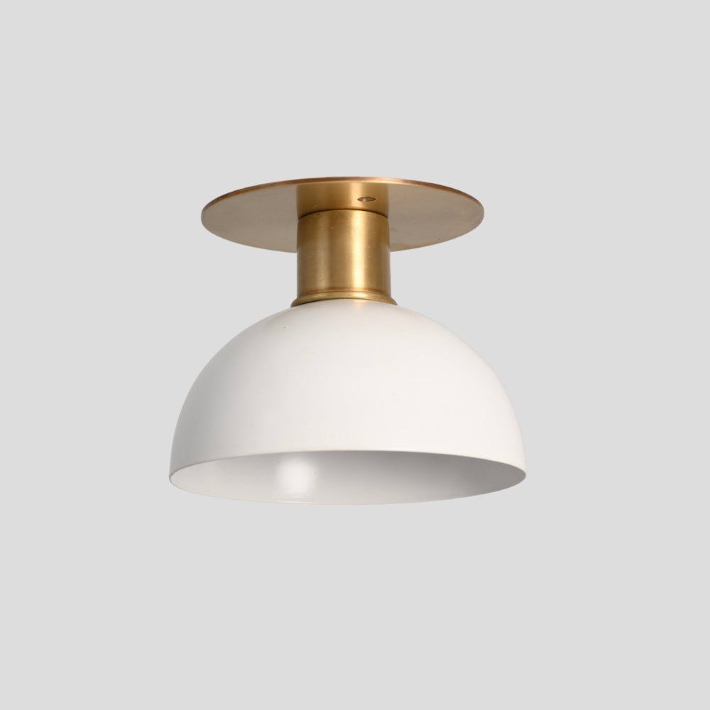 White Dome Semi Flush Mount - Mid Century Brass Ceiling Light