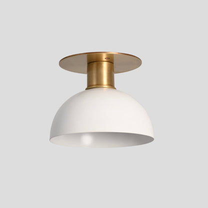 White Dome Semi Flush Mount - Mid Century Brass Ceiling Light
