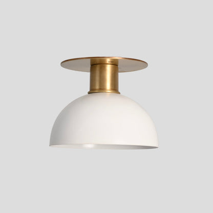 White Dome Semi Flush Mount - Mid Century Brass Ceiling Light