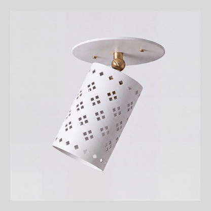 White Perforated Cylinder Spot Light - Articulated Brass Semi Flush Mount