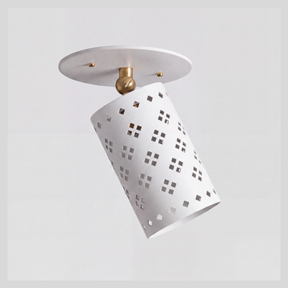 White Perforated Cylinder Spot Light - Articulated Brass Semi Flush Mount