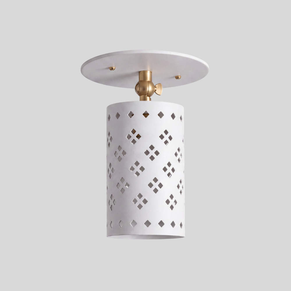 White Perforated Cylinder Spot Light - Articulated Brass Semi Flush Mount