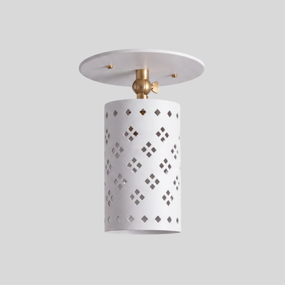 White Perforated Cylinder Spot Light - Articulated Brass Semi Flush Mount