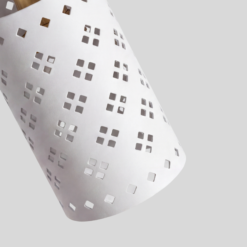 White Perforated Cylinder Spot Light - Articulated Brass Semi Flush Mount
