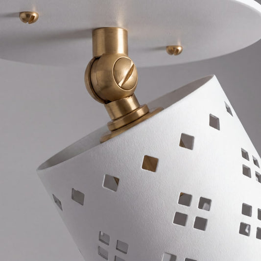 White Perforated Cylinder Spot Light - Articulated Brass Semi Flush Mount