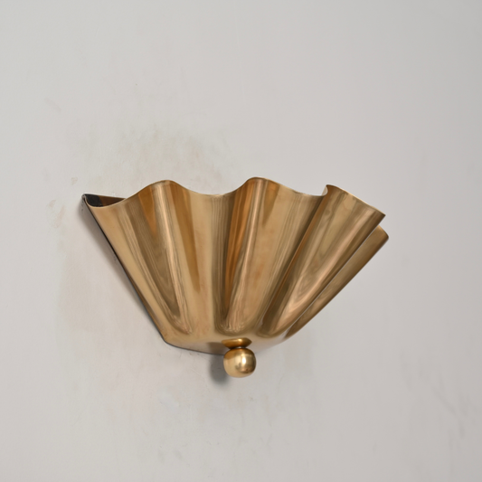 Brass Half Flower Sconce - Finial Ruffle Shade Wall Lamp