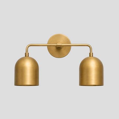 Double Brass Dome Vanity Light - Mid Century Two Bell Wall Sconce